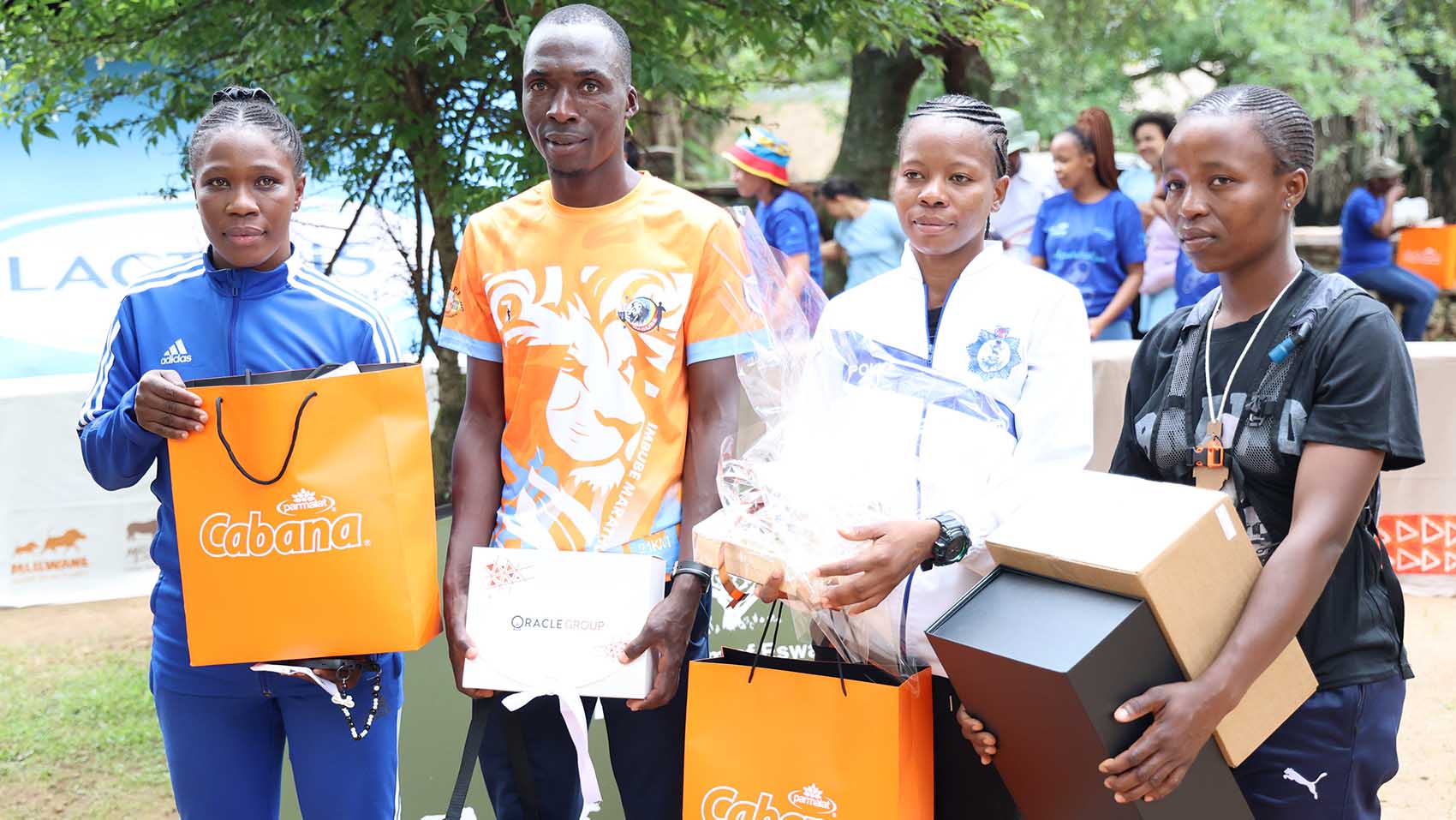 Nogcebo Mathabela (3rd R) was the 21km champion ,while Samkelisiwe Thwala (L), managed to get third place. In the males category, the 21km was won by Manqoba Nhlabatsi and Ncamiso Hlatjwako came in second.
